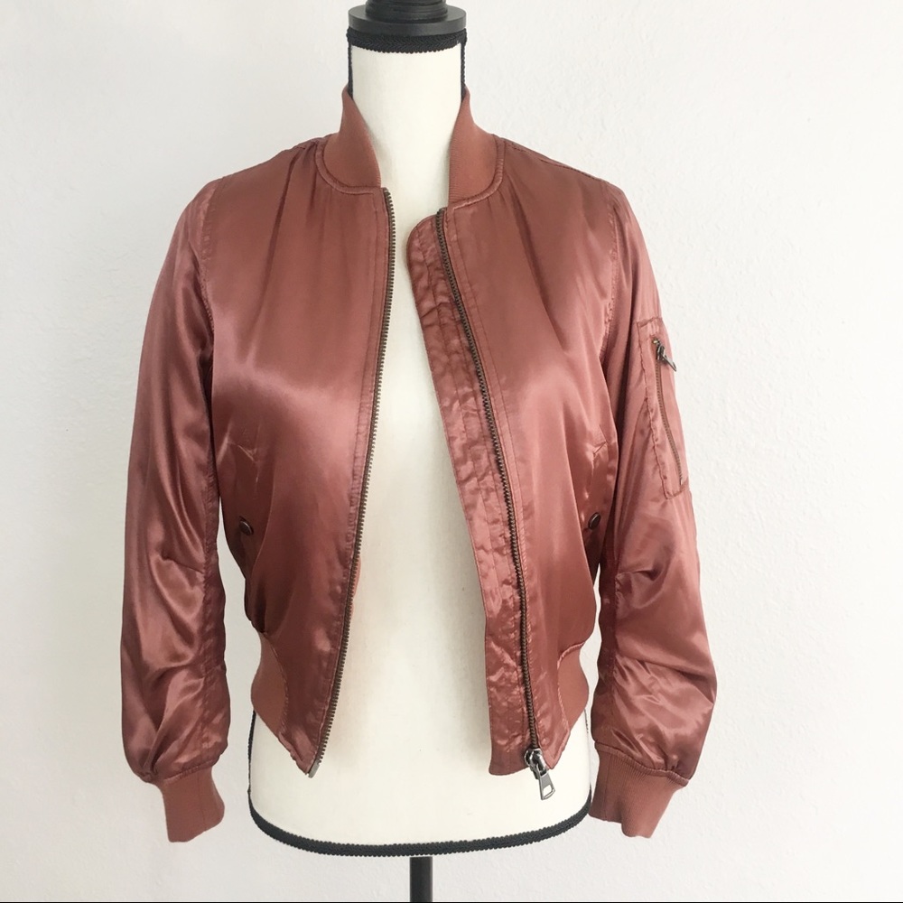 Topshop Satin Bomber Jacket in Rust